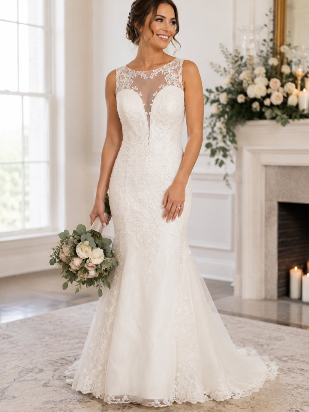 Elegant White Lace Bridal Gown Fit & Flare Mermaid Wedding Dress Plus - Size 18